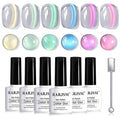 RARJSM Pastel Aurora Ceramics Glitter Cat Eye Gel Nail Polish Set 6Pcs Champagne Gold Green Mint Icy Blue Violet Pink Smoothie Glassy Cateye Gel Polish with Magnetic Stick Curing Require Home Salon
