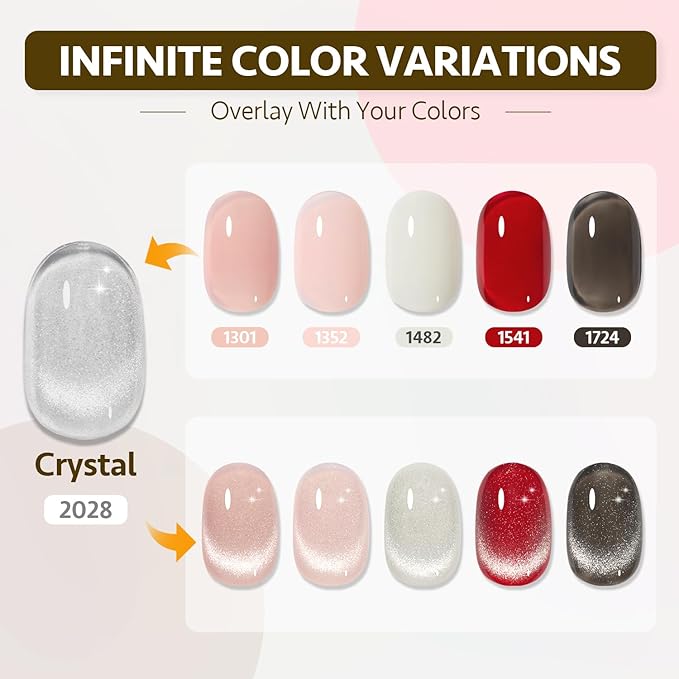 GAOY Cat Eye Gel Nail Polish, 16ml Silver Glitter Holographic Nail Polish with Magnet, Reflective Translucent UV Gel, 2028 Crystal