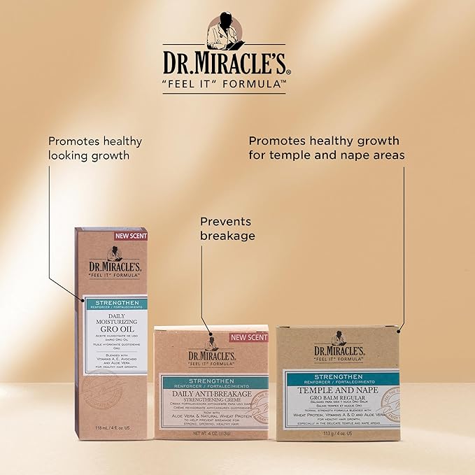 Dr, Miracle's Daily Moisturizing Gro Oil blended with Vitamins A,D,E, Avocado and Aloe Vera – Hair Growth & Scalp Treatment, Strengthens & Repairs, 4 Oz, Pack of 1