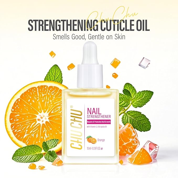 CHUCHU Vegan Cuticle Oil for Nails: Orange Jojoba Nail Cuticle Oil with Vitamin B & E for Moisturizes Cuticle and Nail's Skin - Prevents Hangnails and Chapped 15ML
