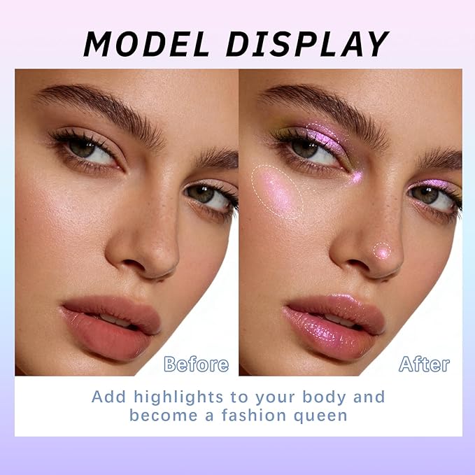 Noerrors Smoky Pink Gold Duochrome Glitter Eyeshadow, Multichrome Shimmer Holographic Creamy Metallic Eyeshadow, Half Magic Sparkling Iridescent Mermaid Eye Brightener Makeup Palette Rave Accessories