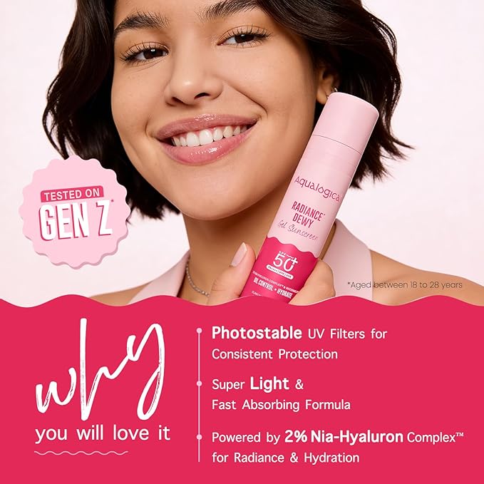 Aqualogica Radiance+ Dewy Sunscreen with Watermelon & Niacinamide with SPF 50 & PA++++ - 50g Broad Spectrum SPF 50+ PA++++ UVA/B & Blue Light Protection Anti-Pollution Factor (APF) Technology