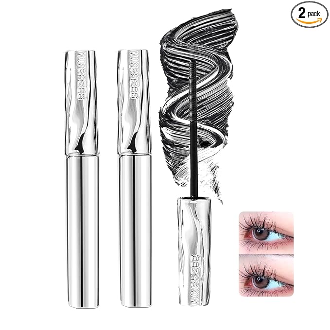 2Pcs Iron Wand Mascara, Telescopic Metal Tubing Mascara Natural Length Volume Slim Steel Tube Eyelash Primer Ultra Fine Lengthening & Curling Smudge-Proof Mascara (Black)