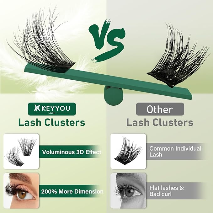 KEYYOU Lash Clusters 3D Effect Eyelash Clusters 280pcs Individual Lashes Wispy Lashes Volume Cluster Lashes Natural Soft DIY Lash Extension(3D-100D-D-9-18MIX)
