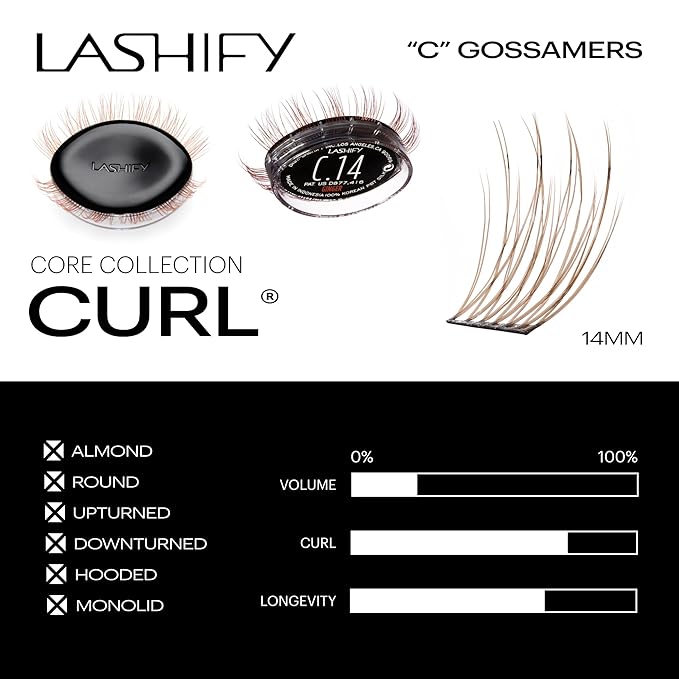Lashify Curl 14mm Gossamer Eyelash Extensions Refill, Ginger Color, DIY False Lashes for a Natural Look