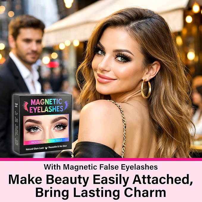 Magnetic Eyelashes, Light Weight Natural Look False Eyelashes with Applicator, Reusable & No Glue Needed
