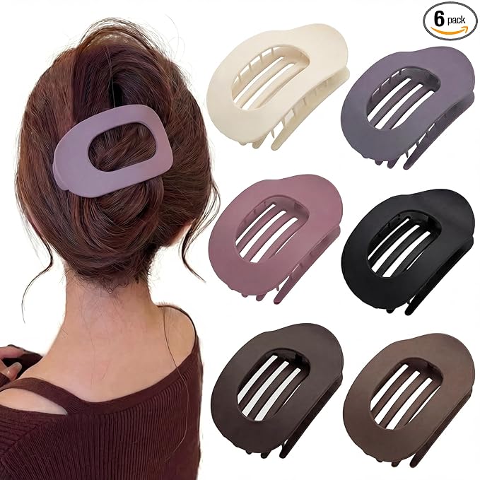 Flat Claw Clips for Women, Large Duckbill French Hair Clips, 6 Pack Non-Slip Matte Hair Accessories for Thick & Thin Hair