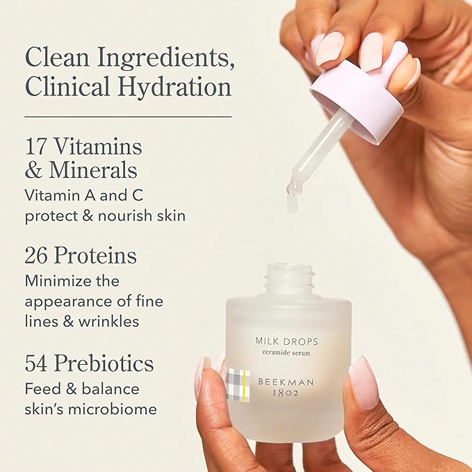 Beekman 1802 Milk Drops Ceramide Face Serum – Hydrating Barrier Serum with Goat Milk, Ceramides, Squalane & Hyaluronic Acid – Lightweight, Fragrance Free – For Oily & Acne-Prone Skin – 0.5 fl oz