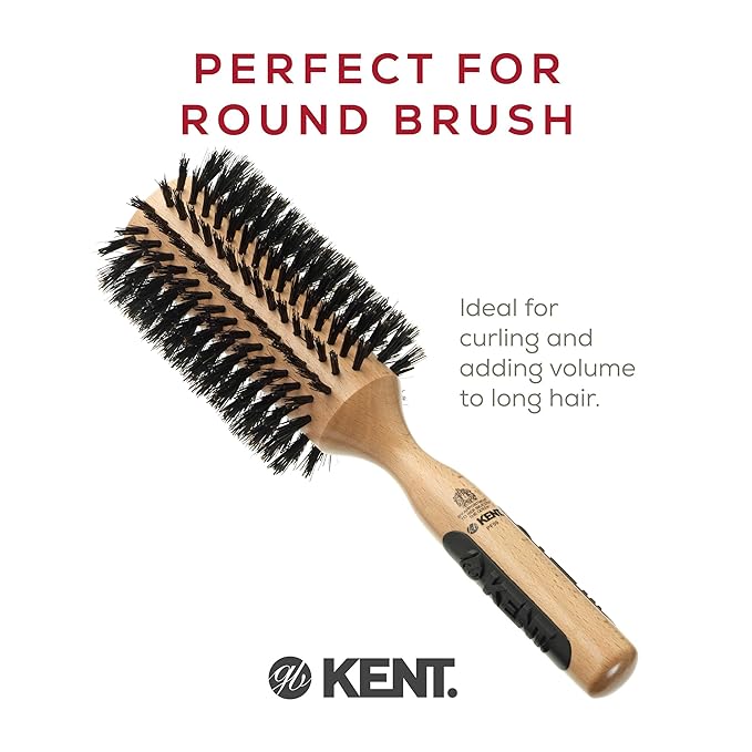 Kent PF09 Large Round Curling Brush with Hard Natural Boar Bristle - Hair Drying Brush and Blowout - Round Brushes for Dry Hair - For Shoulder Length or Shorter Hairs