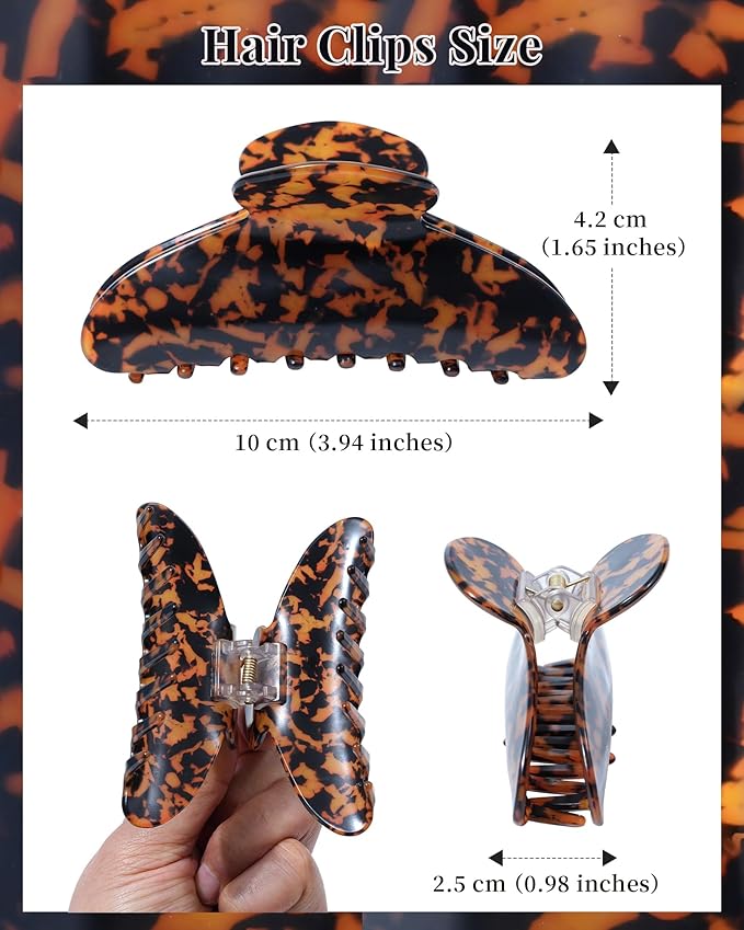Mesovor 4 Pack Acrylic Hair Clips Claws, Nonslip 3.94" Large Hair Grip Hairclips for Thin and Thick | French Banana Barrettes Hair Strong Hold Hair Jaw Clamps (Tortoise Matte)