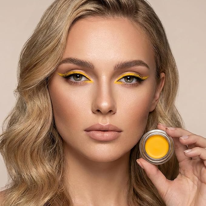 Erinde Yellow Gel Eyeliner, Waterproof Cream Eyeliner Gel Pot, High-Intensity Pigments Long Lasting Smudge Proof Eye Liner Eyebrow Makeup, Waterline Matte Eye Liner with 2PCS Brushes, B01 Yellow
