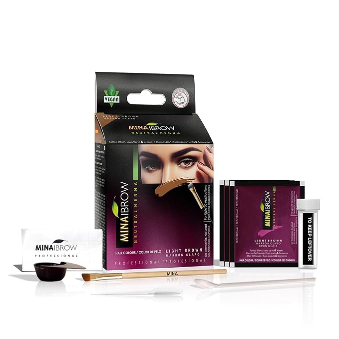 MinaiBrow Light Brown Brow Tinting Powder with Duo Angled Brush | Water & Smudge Proof Instant Dye, 100% Gray Converge