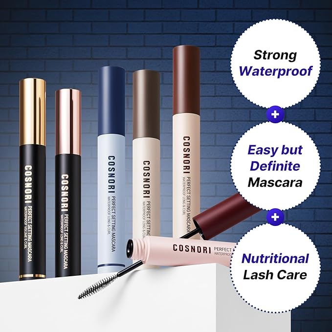 COSNORI Perfect Setting Waterproof Mascara Long & Curl - Lengthening Fiber Mascara Black – Natural Lash Extension – Waterproof, Smudge Proof, Clump Free – Irritation Free Tested, 0.24 fl.oz.