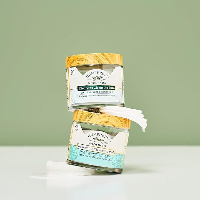 Humphreys Witch Hazel Clarifying Cleansing Pads | Wild Harvested Witch Hazel | Natural, Fragrance-Free Formula | Removes Oil & Impurities | 60 Rounds