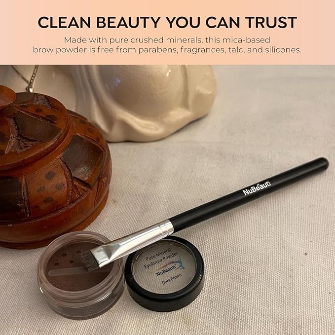 Mineral Eyebrow Powder by NuBeauti - Natural Brow Makeup Kit with Angled Contour Brush for Precision Sculpting to Color Eyebrows Precisely for Beautiful Perfect Professional Brows - (Dark Brown)