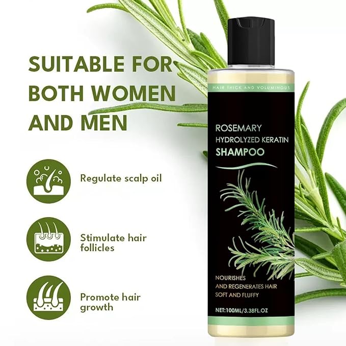 Rosemary Hair Growth Shampoo, Rosemary Hydrolyzed Keratin Shampoo for Thinning Hair and Hair Loss, Nourishes and Regenerates Hair for Women and Men (2Pcs)