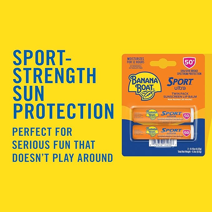 Banana Boat Sport Ultra SPF 50 Lip Sunscreen Twin Lip Balm, Banana Boat Balm SPF 50, Oxybenzone Free, Sunblock, Travel Size Sunscreen for Lips, 0.15 Ounce (Pack of 20)