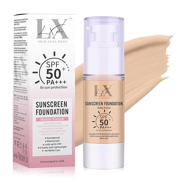 Tinted Face Sunscreen - Waterproof & Lightweight Liquid Foundation with SPF 50++, 3-in-1 Full Coverage Foundation Smooths & Blurs Pores, 108 Light