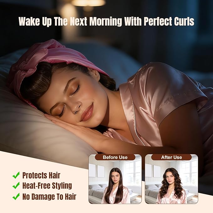 TULOBI 3 Pcs Heatless Curls Overnight - Upgraded Velvet Heatless Hair Curler with Velcro Fastener, Overnight Jumbo Blowout Rods, Hair Curlers to Sleep in for All Hair Types (Pink)