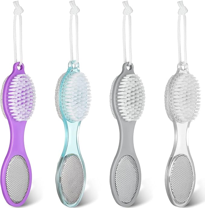Sieral 4 Pcs Foot Scrubber 4 in 1 Feet Brush for Use in Shower with Pumice Stone, Foot Rasp and Sandpaper, Feet Scrubber Brush for Dead Skin and Shower, Skin Remover