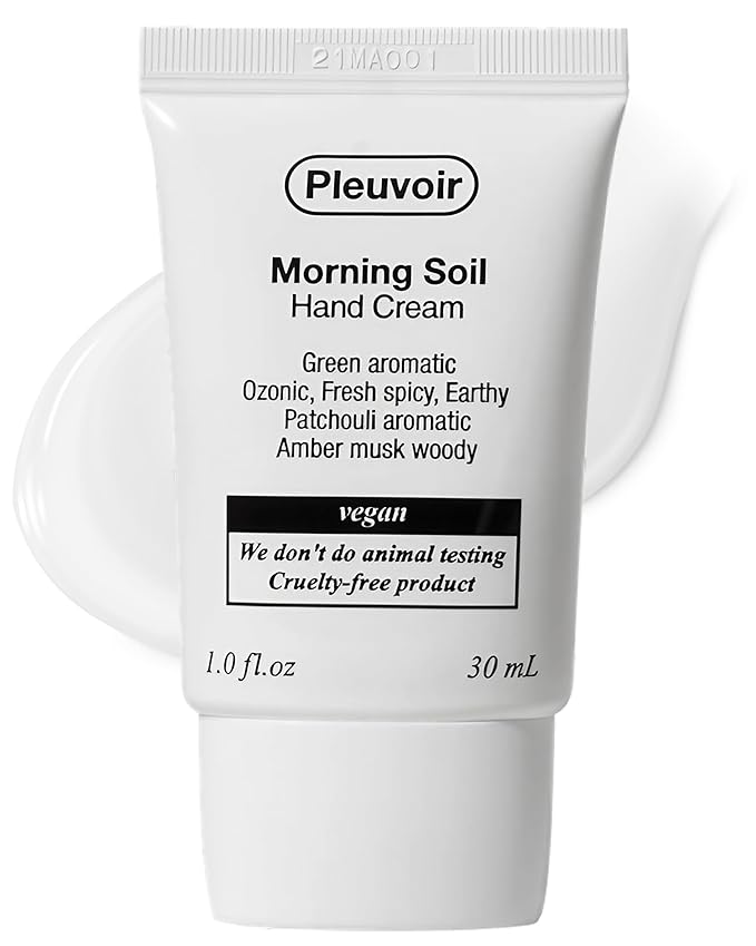 Pleuvoir Morning Soil Petrichor Perfume Hand Cream for Men & Women, Travel Size with 5 Hyaluronic Acids & Shea Butter, Non-Greasy K-Beauty Moisturizer, Earthy Woody Niche Fragrance, French MANE 1 oz
