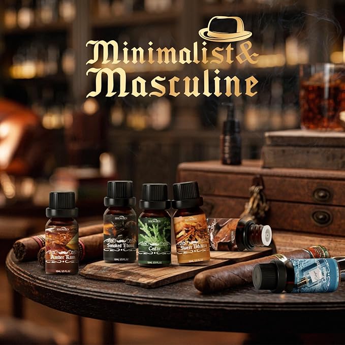 Men Diffuser Oils Gift Set for Father's Day, SNOWSEN Gentlemen's Essential Oil Set for Diffuser for Home, Candles Scents & Perfume, Sandalwood, Cologne, Smoked Ebony, Amber Rum, Cedar, Sweet Tobacco