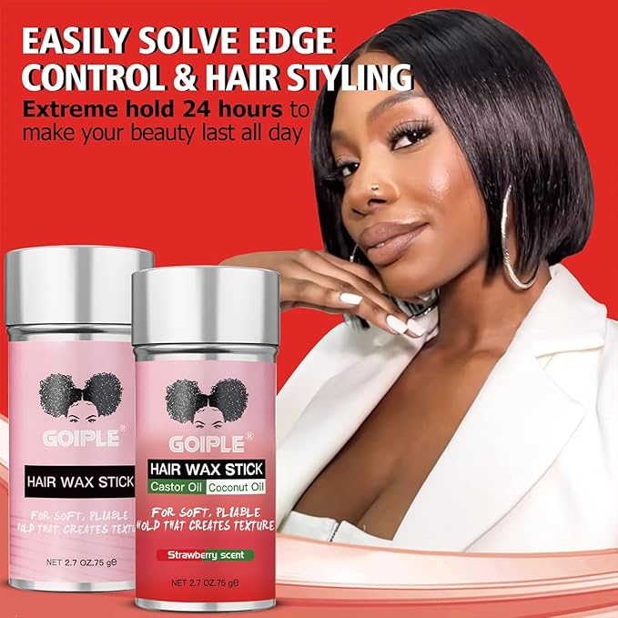Long-Lasting Hair Pomade and Styling Wax Stick for Black Hair, Wigs, Smoothing & Slick Finish, Edge Frizz Control (2.7 + 2.7 oz)