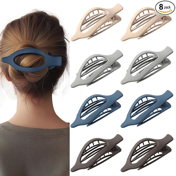8 Pack Dark Neutral Flat Hair Clips – Matte French Claw Clips in Deep Brown, Navy, and Grey, Non-Slip Large Barrettes for Women, Minimalist Hair Accessories for Work or Daily Wear