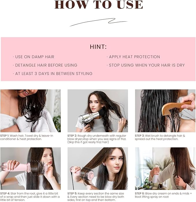 Travel Dual Voltage Hot Air Brush | 4 in 1 MIni Hair Dryer Brushes | 2 Inch Blow Dryer Brush with Storage Bag Global Adapter | One Step Volumizer Small Hair Dryer and Styler for All Hair Types