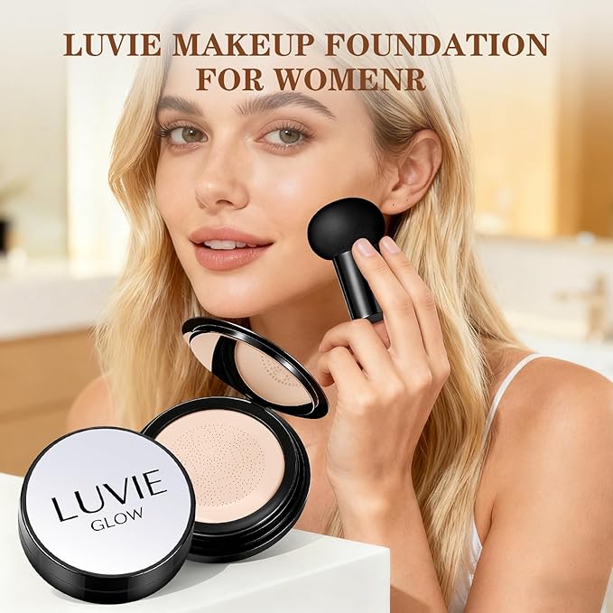 Ideal for Light/Medium Complexions-Hush Makeup Foundation, Mushroom Head Air Cushion CC Cream - BB Cream Foundation for Older Women (Dark brown)