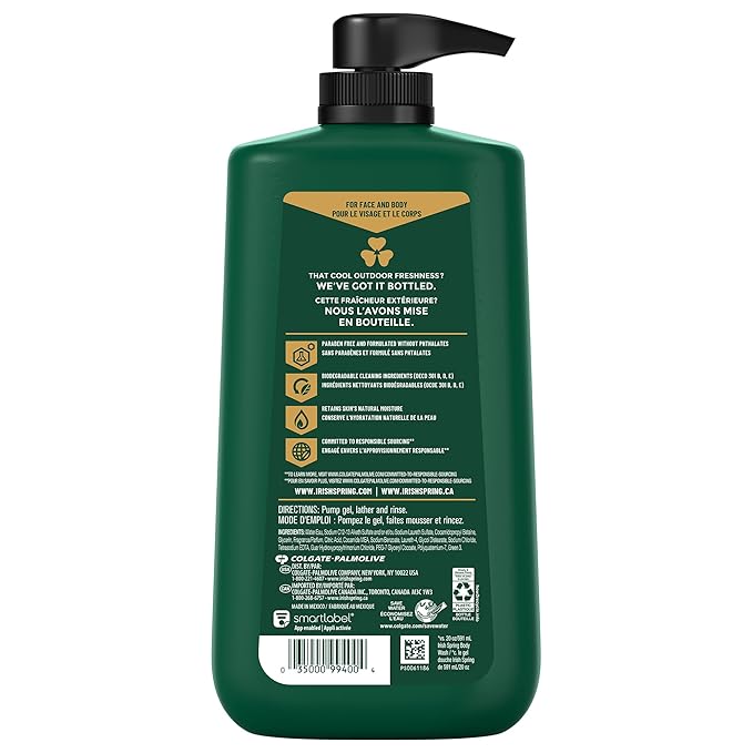 Irish Spring 5 in 1 Body Wash for Men | 24 Hour Freshness | For Body Face Hair | Biodegradable Ingredients | 30 Oz Pump 2-Pack