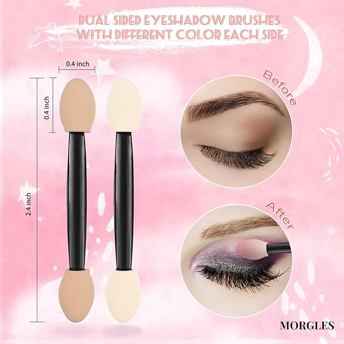 MORGLES Eyeshadow Applicators Double Sided, 50PCS Eyeshadow Brush 2.4 Inch Makeup Applicator Sticks for Women Girls, Black