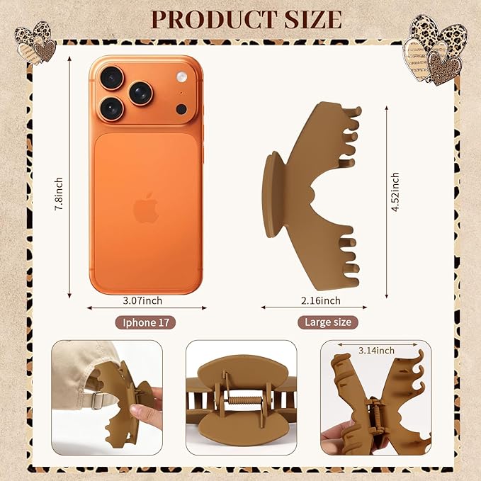 4 PCS Hat Claw Clip for Women - Hat-Friendly Claw Clip for Baseball Caps, Adjustable Trucker Hat Hair Clips for Thick Thin Hair, Large Hat Claw Clips for Gym Beach Holiday Outing, Brown