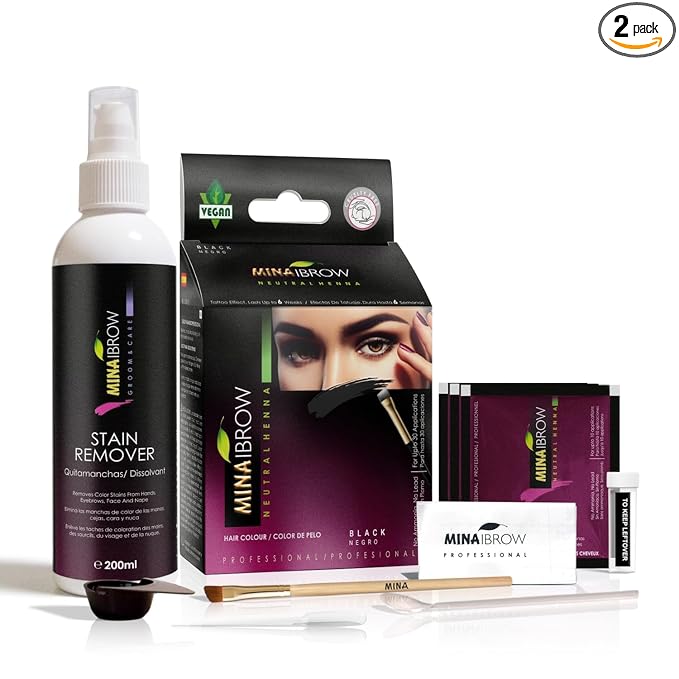 MinaiBrow Black Natural Spot Coloring Powder with Stain Remover | Smudge Proof Instant Brow Dye, 100% Gray Coverage