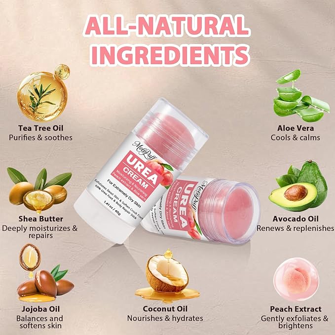 60% Urea Cream plus 2% Salicylic Acid - Maximum Strength Foot & Hand Cream Stick for Dry Cracked Heels, Callus Remover, Dead Skin Exfoliator & Moisturizer with Peach Scent - 1.41oz