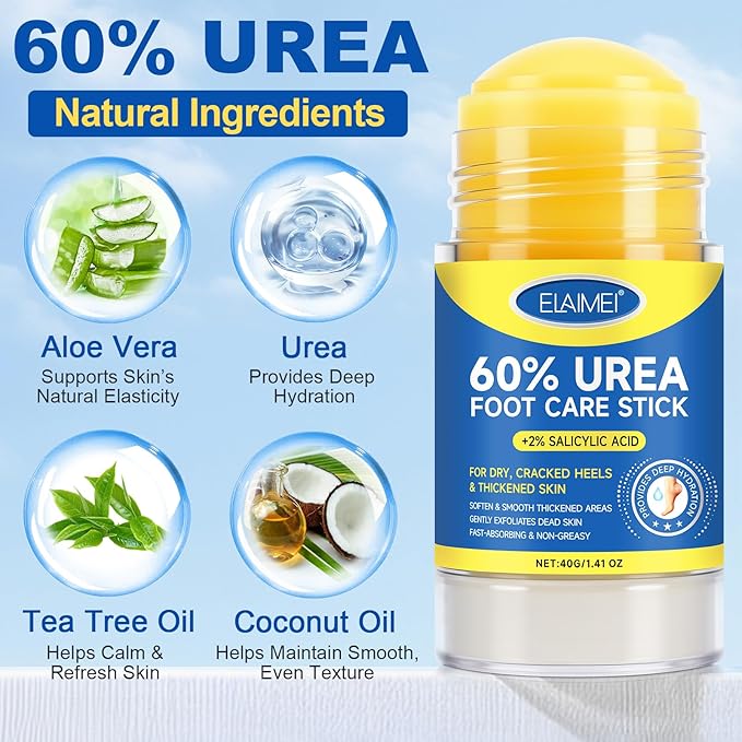 Urea Foot Care Cream, Urea Cream 60 Percent for Feet Maximum Strength with 2% Salicylic Acid, Foot Cream for Cracked Heels and Dry Skin, Cracked Heel Repair, Callus Remover, Deep Hydration, 1.41 Oz