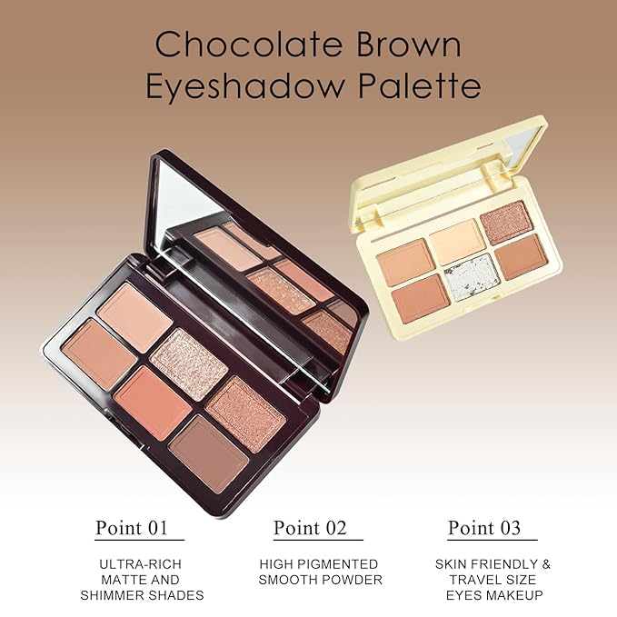 KYDA 6 Colors Eyeshadow Palette, Netural Nude Brown with Matte and Shimmer Shades, Long Wear Rich Pigment, Blendable Lightweight Formula, Travel Friendly Mini Makeup Palette, Cruelty Free