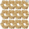 12 Pcs Satin Silk Scrunchies and Hair Accessories - Soft Ties, Fashion Bands, Bows, Ropes, Elastic Bracelets, Ponytail Holders for Women and Girls (4.5 Inch, Dark Gold)
