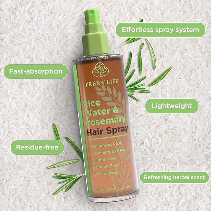 Rice Water Hair Spray Rosemary Water Spray for Hair Growth (8.8 fl oz) - Hair Thickening Fermented Rice, Caffeine, Rosemary Extract, Biotin, Keratin and Castor Oil Scalp Care