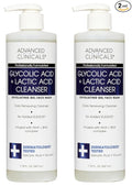 Advanced Clinicals Glycolic Acid Exfoliating Face Wash For Women & Men | Lactic Acid & Salicylic Acid Facial Cleanser | Glycerin Gel Gleanser Helps Gently Exfoliate & Cleanse Dirt & Oil, 2-Pack