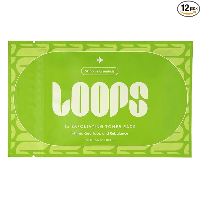 LOOPS Exfoliating Toner Korean Skincare - Refine, Resurface, and Rebalance Skin - Pre-soaked Veocell Embo Bamboo Pad - Vegan, Natural, Biodegradable Gentle Toner Pads for Face - Pack of 12