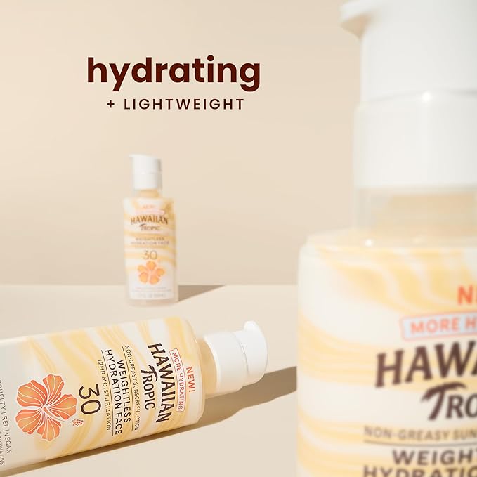 Hawaiian Tropic Weightless Hydration Lotion Sunscreen for Face SPF 30, 1.7oz | Travel Size Sunscreen Lotion, Beach Essentials, Sun Protection, Travel Sunblock Face, Summer Essentials, 1.7 fl oz