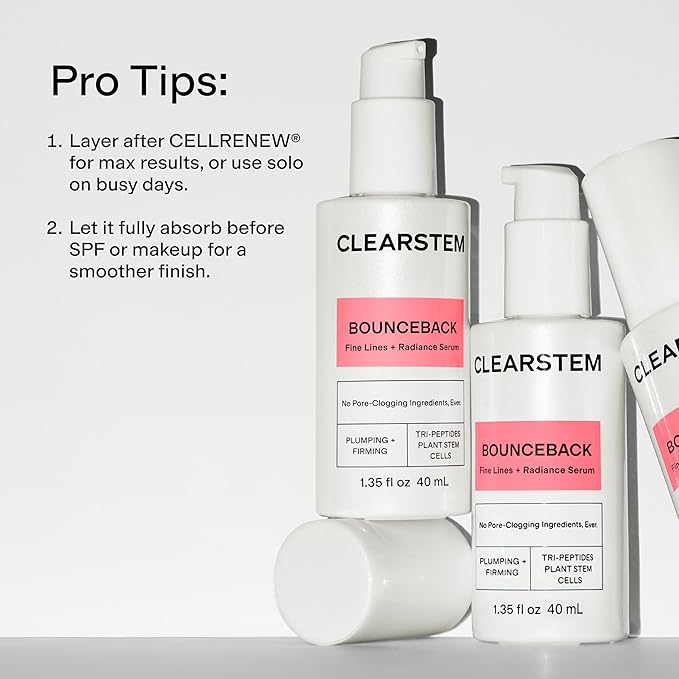 CLEARSTEM BOUNCEBACK Radiant Facial Serum - Peptide Serum for Hydration & Smooth-Looking Skin with Tri-Peptides and Mango Fruit Extracts - Lightweight Formula for Softer and Balanced-Looking Skin