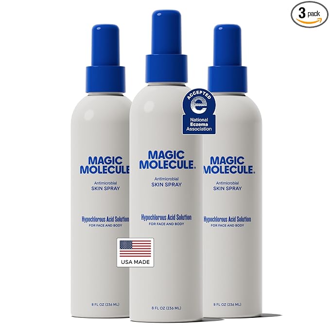 Magic Molecule Skin Cleanser for All Types, Hypochlorous Acid Spray Helps Heal Acne Prone, Eczema and Itchy Rashes and 50 Other Skin Ailments, 8 oz Spray (Pack of 3)