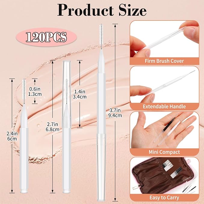 MAPVOLUT 120Pcs Micro Eyebrow Brush with Cap - Professional Makeup Kit for Brow Lamination, Eyelash Extensions & Beauty Salon Use - Multi-Purpose Eyebrow Tools for Home or Salon (Black, White)