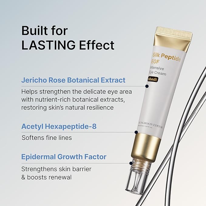 SUNGBOON EDITOR Silk Peptides EGF Intensive Eye Cream with Copper Peptides for Puffiness & Fine Lines | Patented Peptide Complex | Firm-looking & Hydration, Korean Skin Care 1.01 fl oz