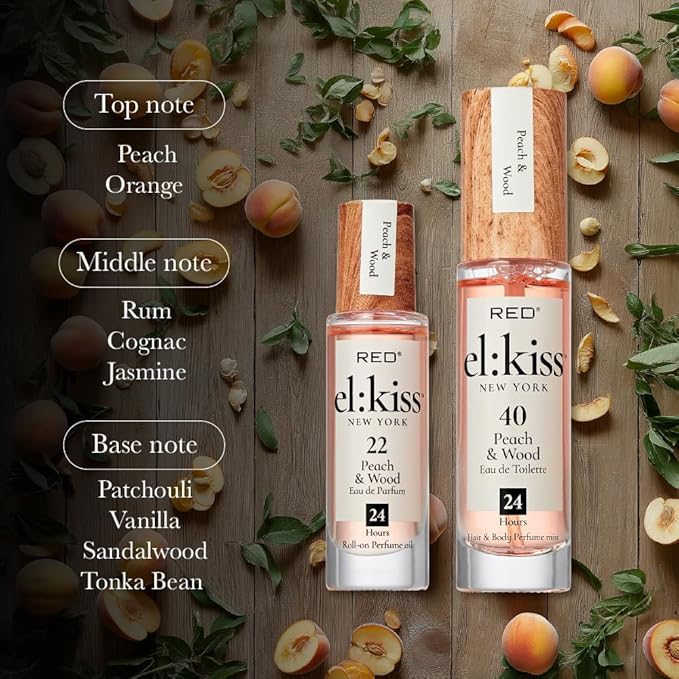 EL:KISS Hair Perfume & Body Mist, Peach & Wood Inspired by Tom F Bitter Peach, Eau de Toilette 30mL (1.01 Fl Oz), Hydrating & Long-Lasting, Alcohol & Mineral Oil-Free, Jojoba, Argan Oil & Aloe Vera