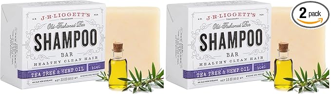 J.R.LIGGETT’S All-Natural Shampoo Bar, Tea Tree & Hemp Oil Formula, Supports Strong & Healthy Hair, Nourish Follicles with Antioxidants & Vitamins, Detergent & Sulfate-Free, 3.5 Ounce Bar (Pack of 2)
