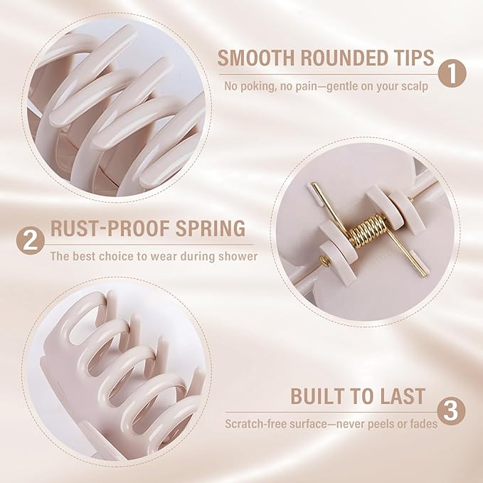 TOCESS Nylon Hair Claw Clips: Flexible & Unbreakable Safe Large Neutral Hair Claws for Thick/Thin Hair Women - Strong Hold 4 Pack 4.3 Inch Big Cute Jaw Clips
