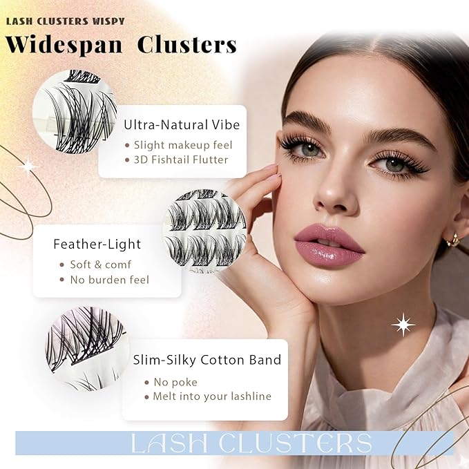 Wispy Lash Clusters Kit, Natural Lash Cluster Eyelash Extensions 192 Pcs C Curl 10-16mm Individual Fluffy False Eyelashes Thin Band DIY Kit for Beginners at Home